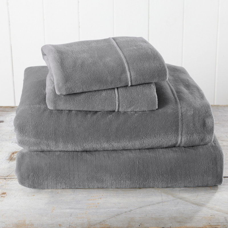Ultra Soft Micro Plush Velvet Solid Sheet Sets, Gray, Full