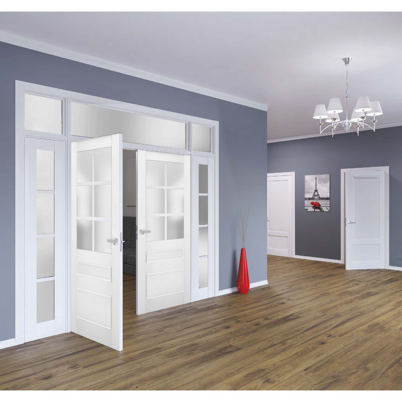 Intérieur en verre givré à portes doubles françaises | Veregio 7339 | Garnitures de cadre en bois massif | Portes robustes de chambre à coucher pour garde-robe