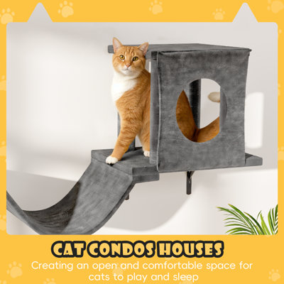 Wall Mounted Cat Climber Set with Floating Perch, Bridge, Kitten House, DIY Playground