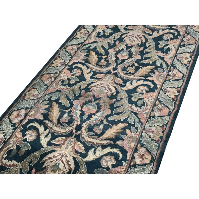 Hand-Knotted High-Quality Green and Green Runner