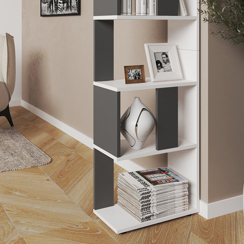 Vigue 162.6cm H Geometric Bookcase, Anthracite, 162.6cm H x 45cm W x 23.6cm D