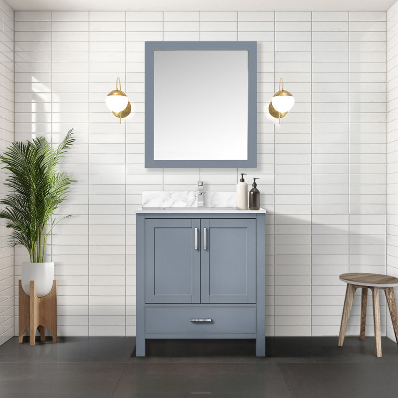 Meuble-lavabo gris foncé 30 po X P 22 po D, dessus en marbre de Carrare et ensemble de robinet, Gris foncé
