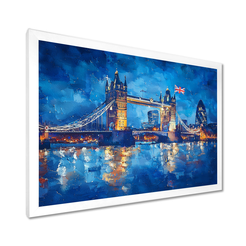 «Moonlight on Tower Bridge Lights In London I - England», art mural, H 30 po x l 40 po, Blanc