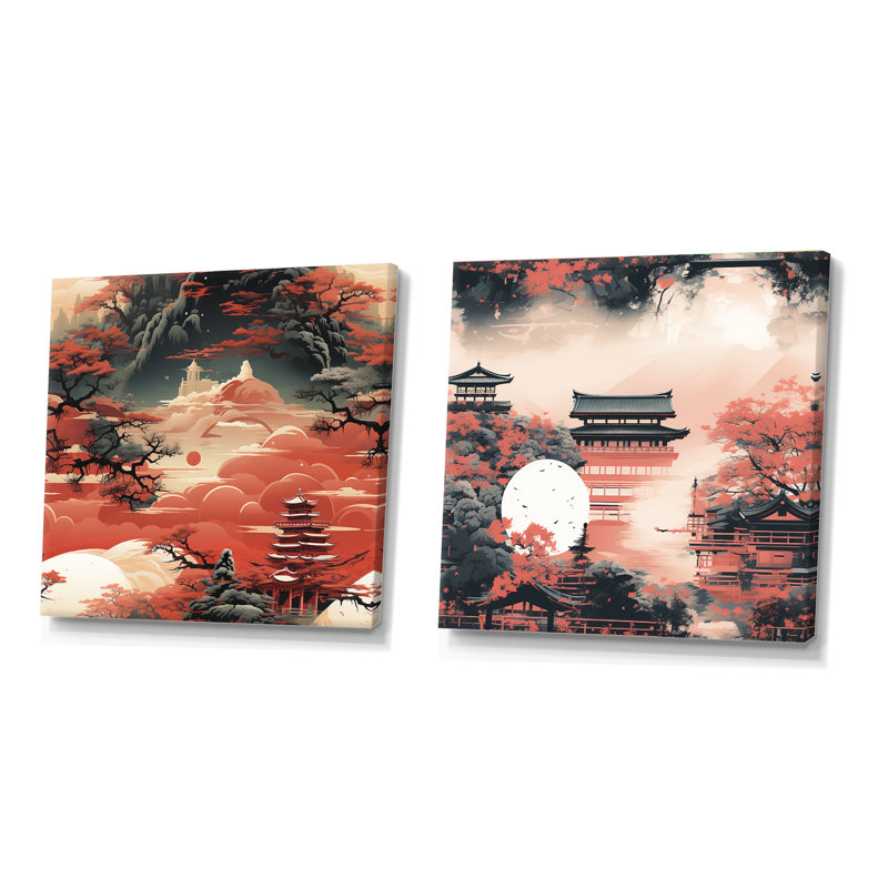 Lazerte - Ensemble de 2 collage de paysages abstraits carrés, H 16 po x l 33 po, Toile tendue
