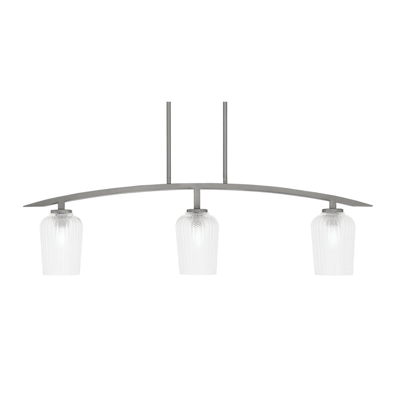 Kurve 3 Light Island Light Shown In Graphite Finish With 5" Textured Glass, Clear