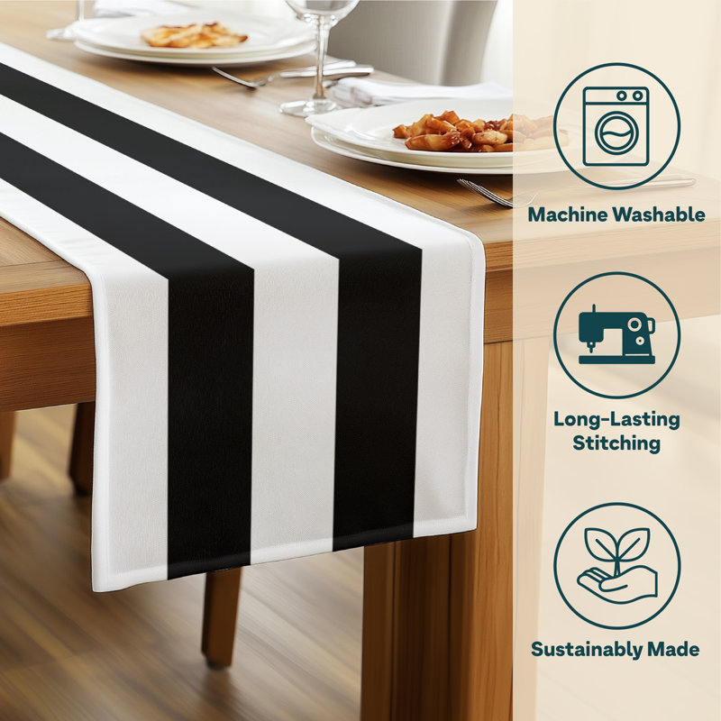Black Striped Table Runner 72" x 12", 72" L x 12" W, Black