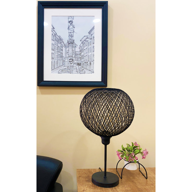 Handmade Jute Chandelier Table Lamp, Black, 16.5 x 9.4 inches | Metal Foot, 40W E27 Socket, Max Cable Length 59.1 inches | Scandinavian Design, Perfect for Modern Home Décor & Ambient Lighting, CE Certified