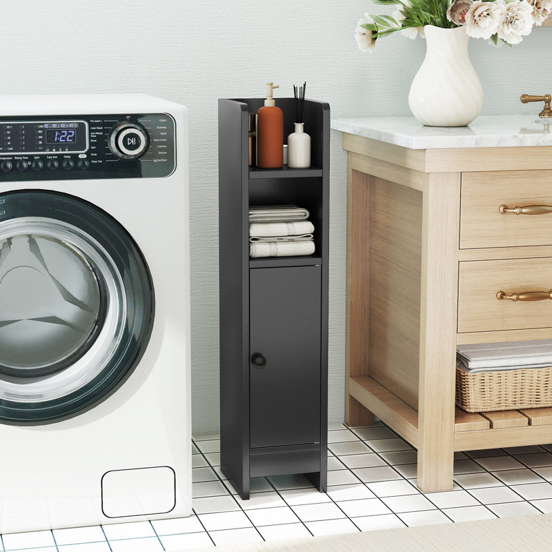 Petite armoire de rangement pour salle de bain avec porte et étagères réglables, Noir