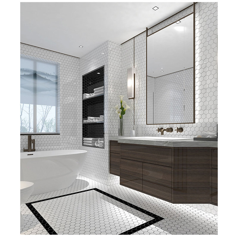 Carreau de mosaïque 2 po x 2 po en porcelaine nid d'abeille pour mur et plancher, Blanc mat