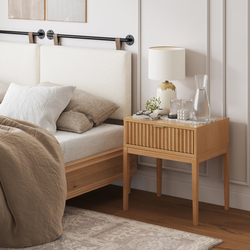 Carrera Fluted Wooden Nightstand with 1 Drawer, Natural