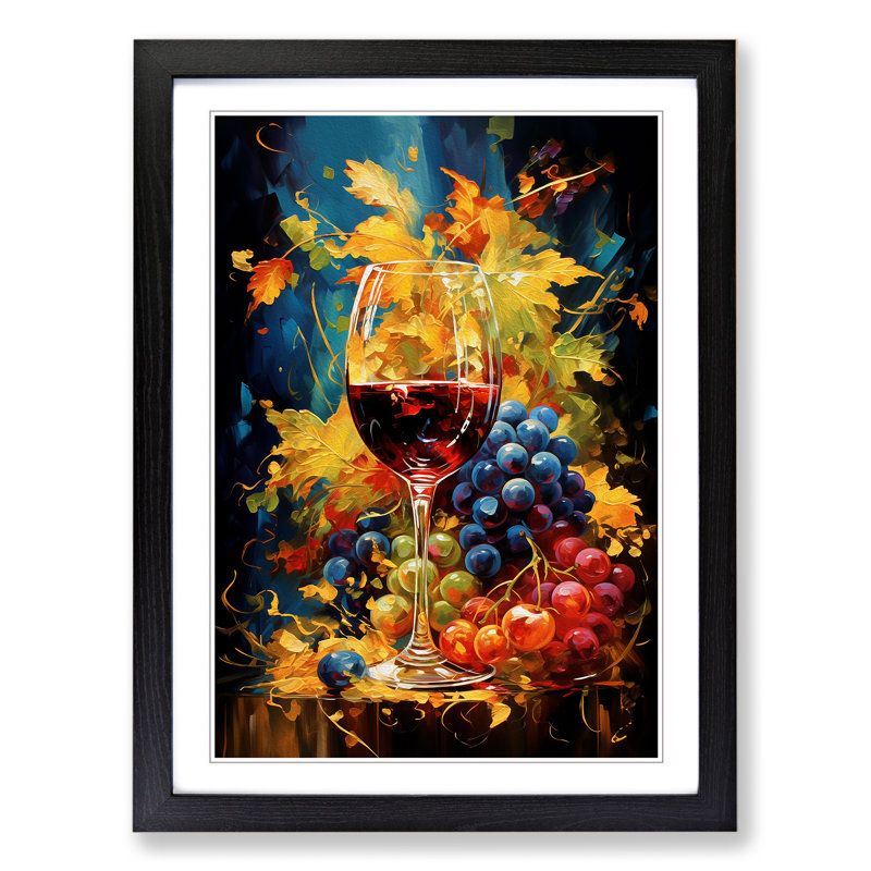 Wine Expressionism - Single Picture Frame Print on Wood, Black, 34cm H x 25cm W x 2cm D