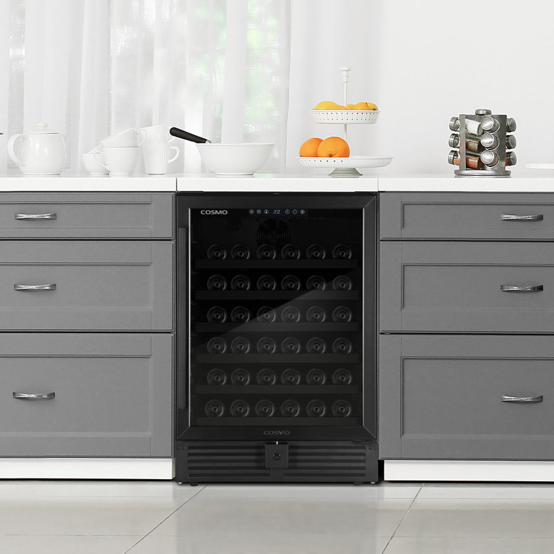 Cosmo Lumin Collection 24 In. 52-bottle Single Zone Compressor Wine Cooler, Digital Controls, Led Lighting, Matte Black