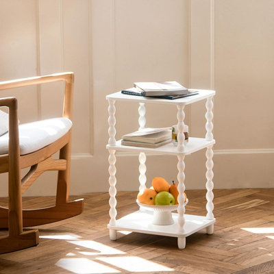 White 3-Tier End Table With Open Storage Shelves, Modern Side Table & Nightstand For Living Room, Bedroom, Office & Small Spaces