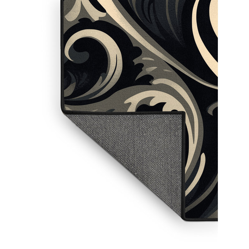 Tapis gris moelleux doux et moelleux orné de motifs damassés Havertown, Carré 6 pi