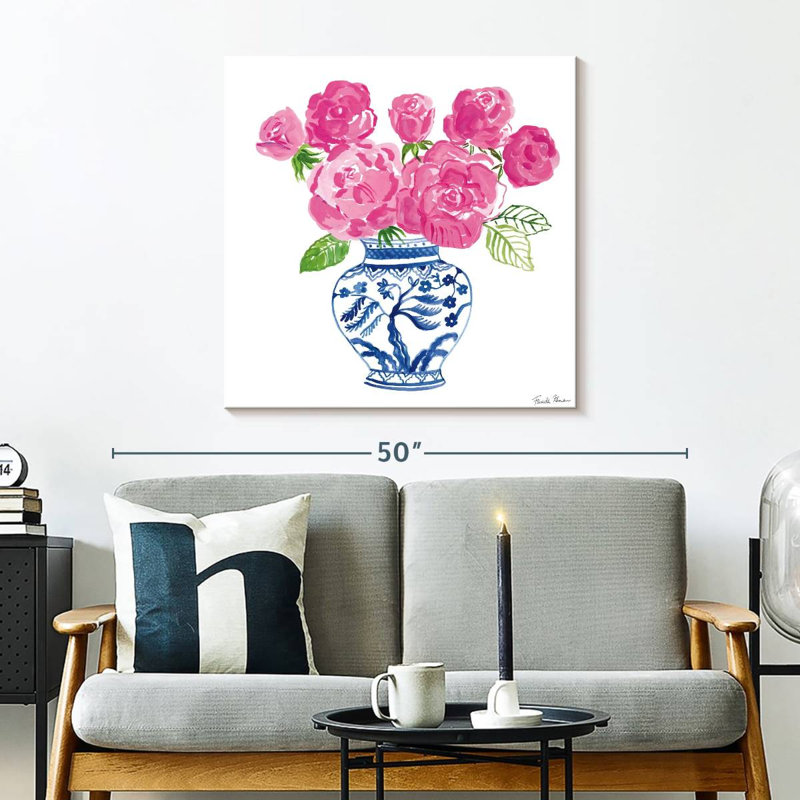 Harnek chinoiserie roses sur fond blanc I, H 30 po x l 30 po