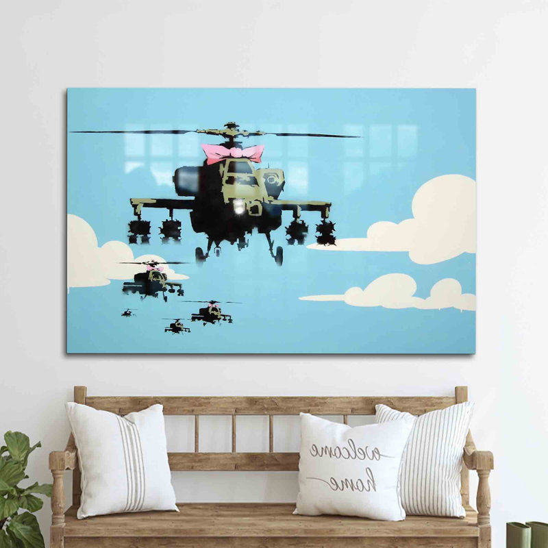 Art mural en verre Street Graffiti Helopter, H 47,2 po x l 70,9 po