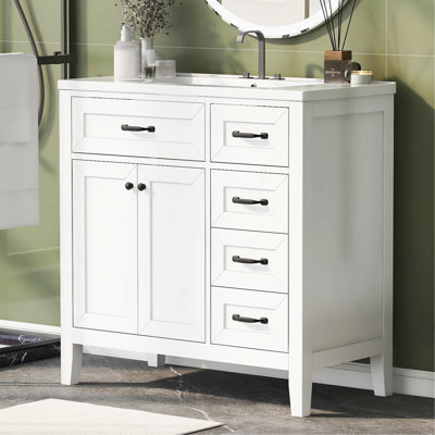 Meuble-lavabo 36 po avec lavabo, armoire de salle de bain avec tiroirs, structure solide et panneau de fibres à densité moyenne