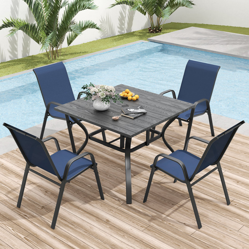 Fauteuil de salle à manger large en métal noir, 4, Bleu