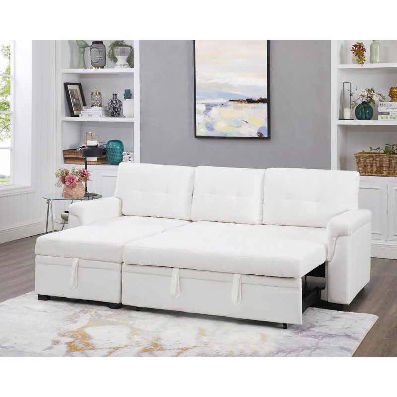 Gadalia Modern L-Shaped Sectional Sleeper Sofa with Storage Chaise, Pull-Out Bed Design – Reversible Velvet Couch for Small Spaces