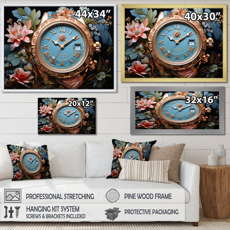 Kolleen, montre de luxe en or rose sur toile, 30" H x 40" W, Cadre flottant doré