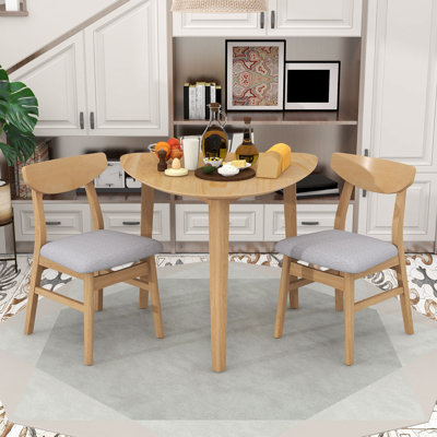 3-Piece Space-Saving Dining Table Set with Triangular Table and 2 Upholstered Chairs for Living Room