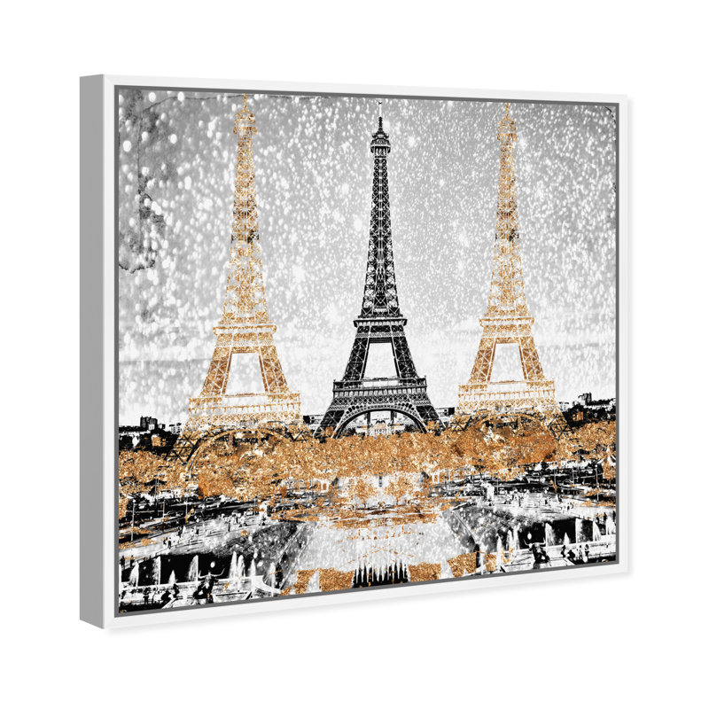 Triple Paris or - Impression sur toile, Cadre blanc, H 40 po x l 40 po