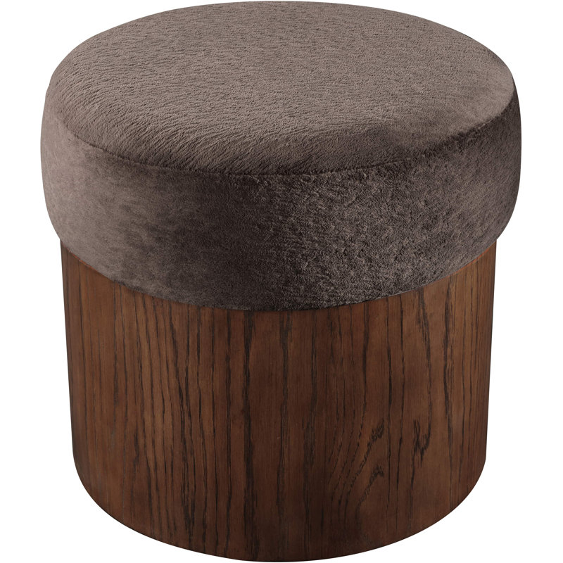 Asai Velour Fur Fabric Ottoman/Stool, Brown Velour Fabric, Brown