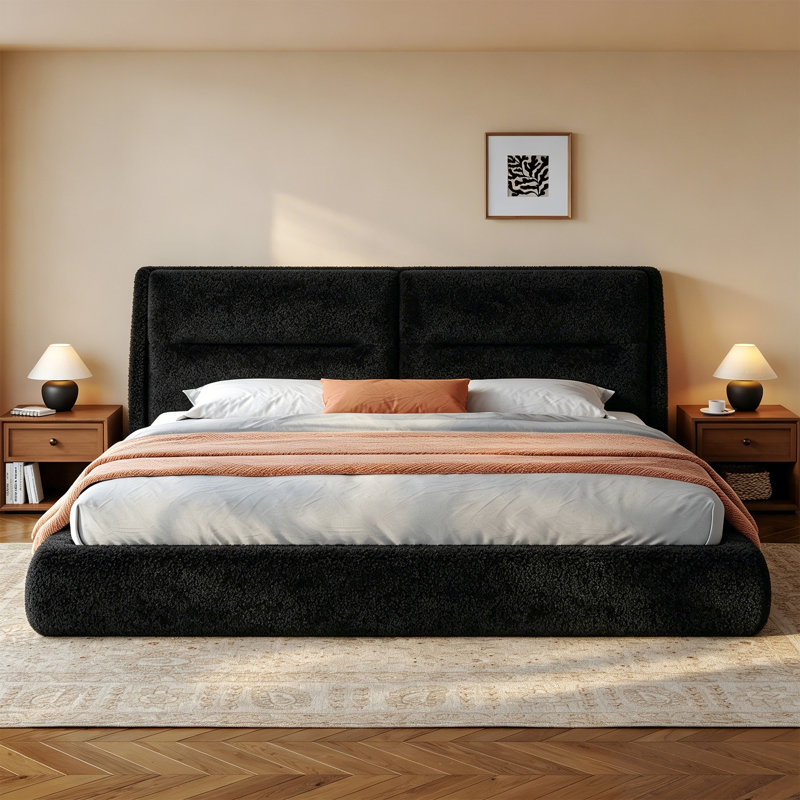 Lit Cloud Cloud avec tête de lit épaisse de 10,63 po, cadre de lit plateforme tapissier Boucle, base de lit à lattes facile à assembler pour la chambre à coucher