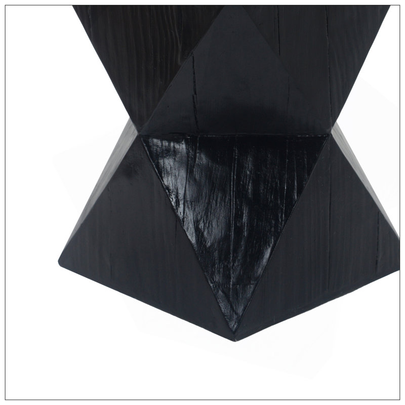 Table d'appoint 14,25 po en béton noir avec texture rustique sculptée à la main et forme symétrique unique - Résistant aux intempéries pour le patio, le jardin ou le balcon