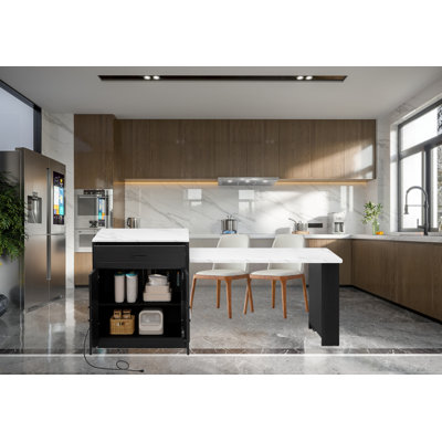 3 Piece Kitchen Bar Table Set Kitchen Island Set With 2 Stools, Island Table Set With Seating, Storage Cabinet, Drawers