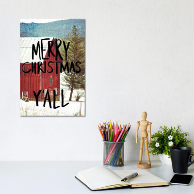 Merry Christmas Yall Black 1 Piece Wrapped Canvas Wall Art