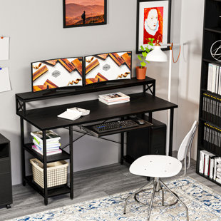 Tribesigns 94.5 inch Two Person Desk with Storage Shelves, Double Computer Office Desk with Splice Board, Extra Long Desk Study Writing Table.