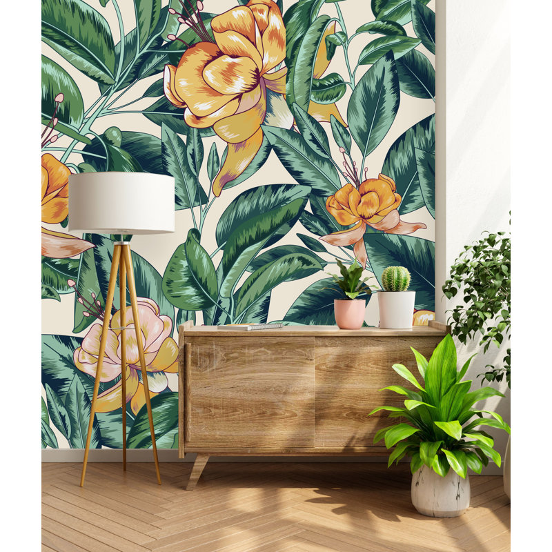 Adhésif mural floral texturé à peler et coller, L 125 po x L 10,42 po