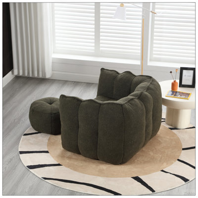 Fauteuil à billes souple avec mousse haute résilience (jetons) pour le salon et la chambre à coucher, canapé carré confortable avec repose-pieds, housse pour adultes pour jouer, lire et regarder la télévision