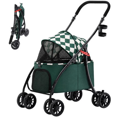 Pet Stroller, Folding Dog Stroller for Small Medium Dogs & Cats, 3-in-1 Detachable Carrier Stroller with Cup Holder & Breathable Mesh Windows, Storage Basket & Shock Absorbing Wheels