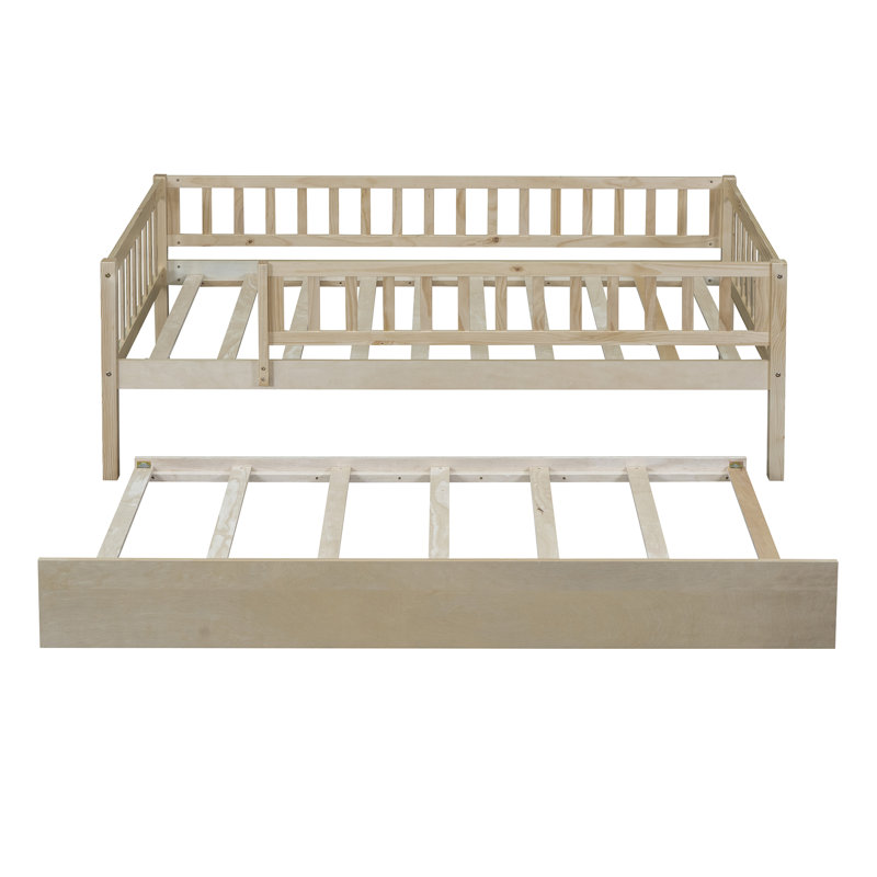 Tamsin Wood Daybed with Trundle & Fence Guardrails, Natural