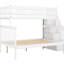 Lit simple superposé au dessus d'un lit double avec rangement, pin blanc pour plus de stabilité et de rangement
