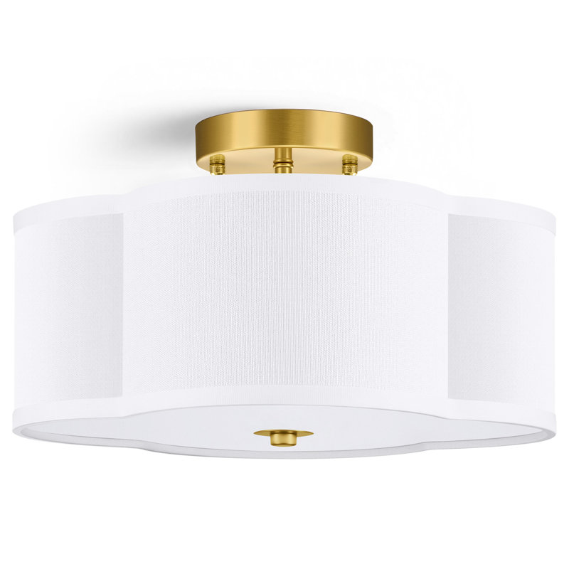 Plafonnier semi-encastré en tissu 4 lumières, H 6,9 po x l 12,6 po x P 12,6 po, Laiton
