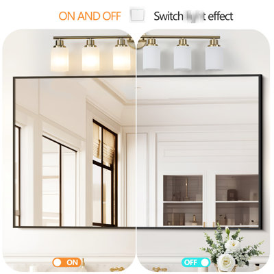 Modern Golden Bathroom Vanity Lighting, 6-, Frosted Glass Shades, Wall Mounted 6- Lamp Fixture,