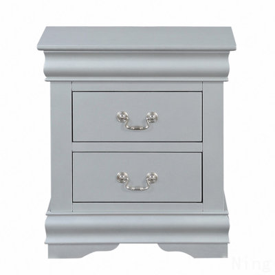 1Pc Traditional Classic Platinum Finish 2-Drawers Nightstand Wooden Bedroom Furniture
