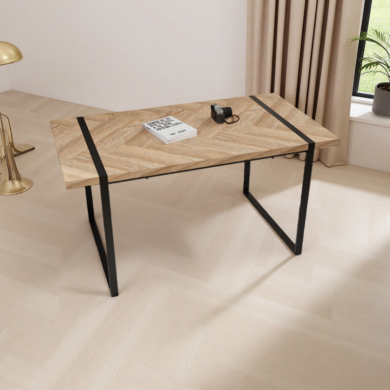 59 " Dining Table Modern Industrial Rectangular MDF , 4-6 People, 1.5" Thick Engineering Wood Tabletop And Rectangular Metal Legs, Used For Home & Kitchen