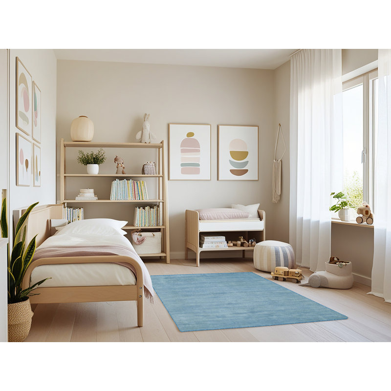 Tapis de zone bleu contemporain, Rectangle 4 pi x 6 pi