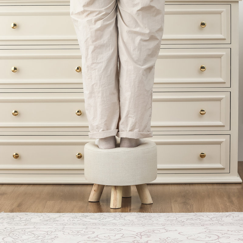 Cenka Upholstered Ottoman, White Linen