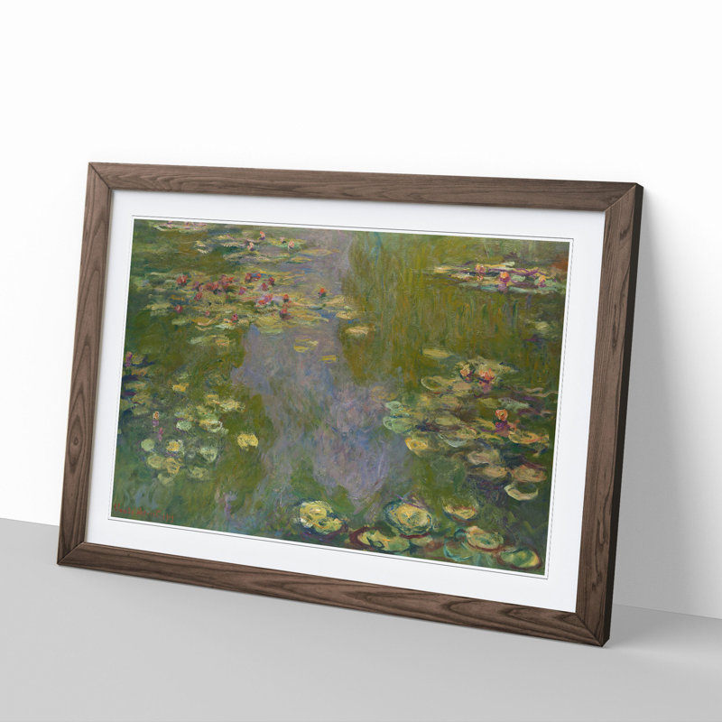 Water Lilies Lily Pond Vol.36 by Claude Monet - Picture Frame Painting, 27cm H x 36cm W x 2cm D, Walnut