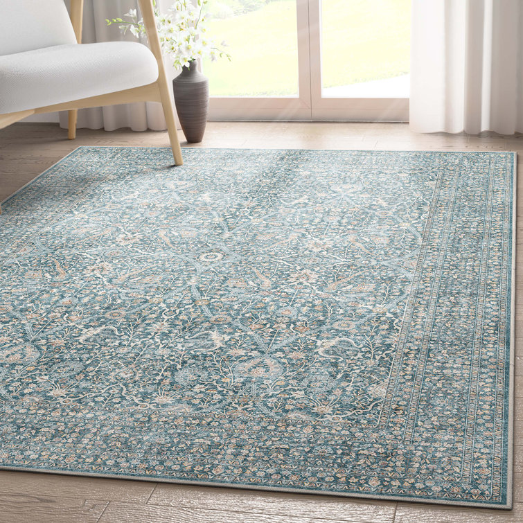 Tapis botanique oriental bleu Well Well Tissé Ervin Isolde