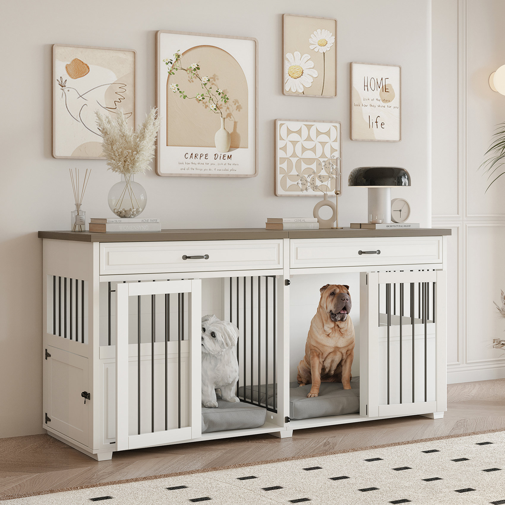 Double Dog Crate Furniture Homemade Dog Enclosures Indoor Dog