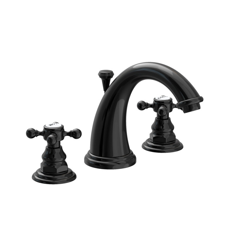 Alveston Widespread Bathroom Faucet with Drain Assembly, Gloss Black