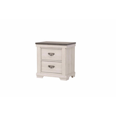 Table de chevet beige avec 2 tiroirs et fabrication solide de style rustique