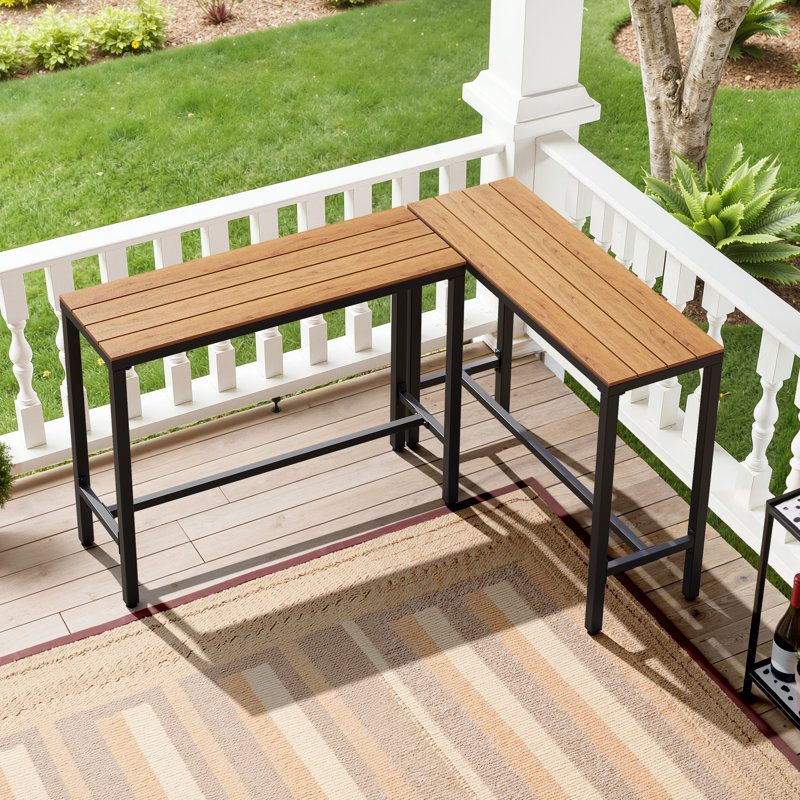 Table de bar rectangulaire en métal pour l'extérieur (ensemble de 2), H 37,09 po x l 42,91 po x P 15,67 po, Brun