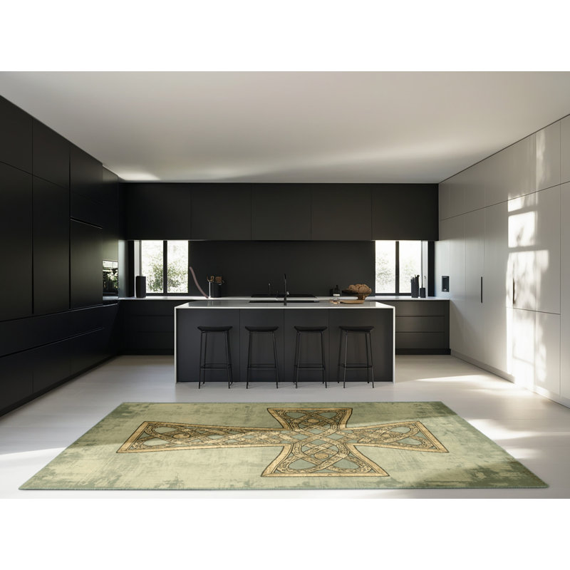Soft Plush Fiorentino St Patties Modern & Contemporary Abstract Area Rug in Brown – SageGreen Binding, 5x8